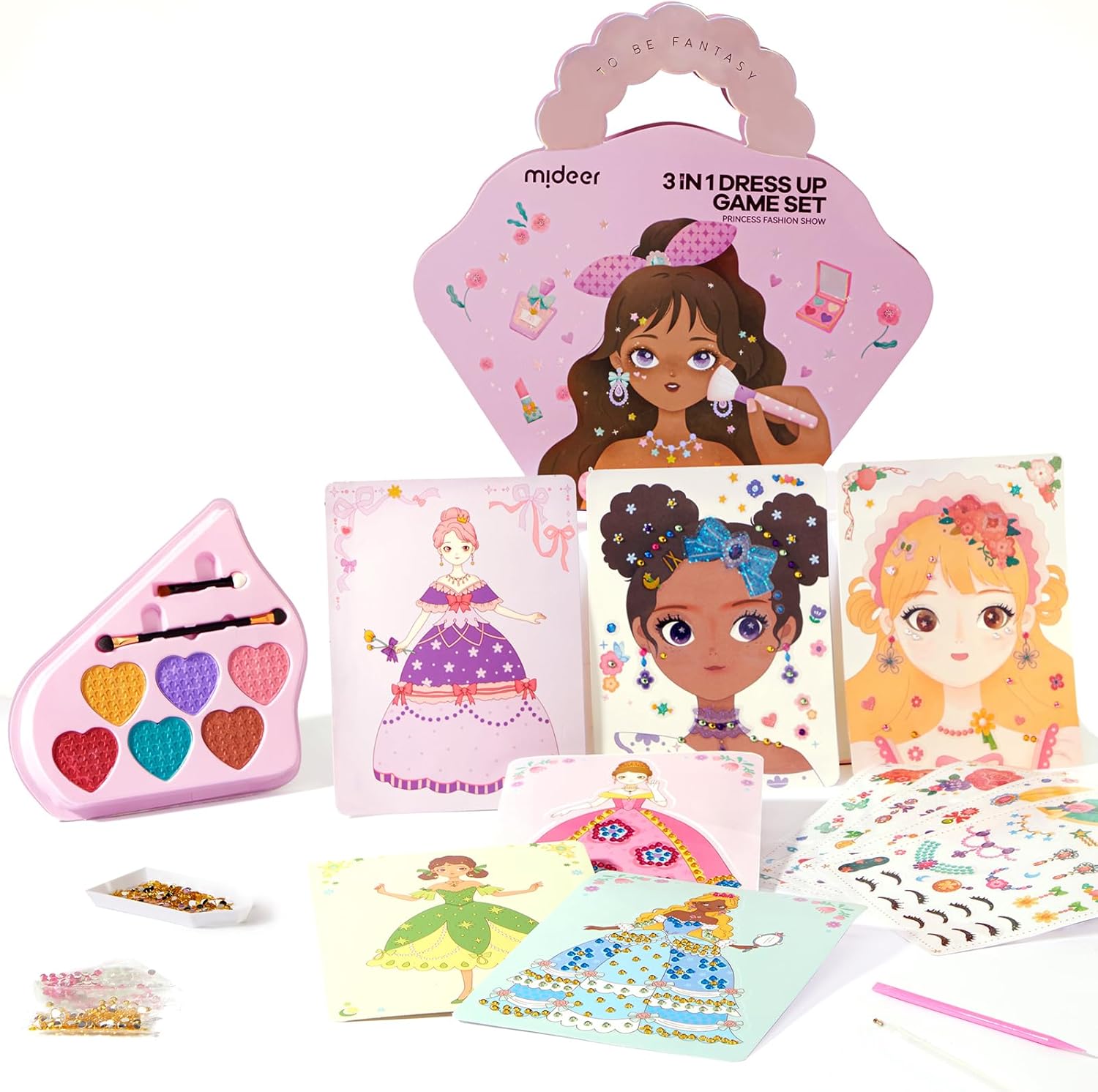 MiDeer 4-in-1 Dress Up Game Set,Princess Fantasy Makeup,Fantasy Dress-Up Kit,Cosmetics and Fashion Fun,Creative Role-Playing Adventure,Glamorous Makeup Ensemble,Princess Costume Accessories