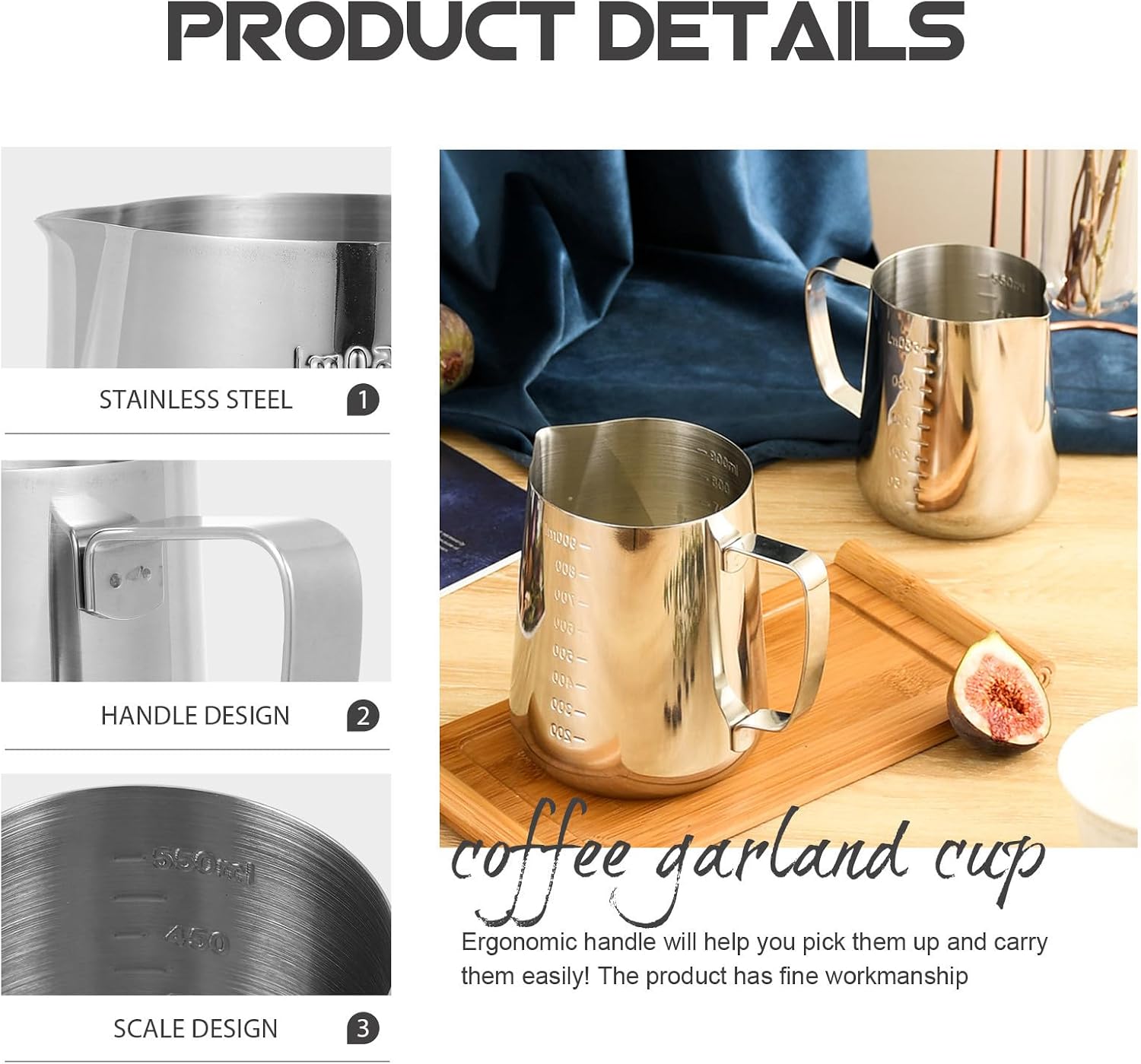 Stainless Steel Frothing Pitcher 550ml Milk Cup for Latte Art