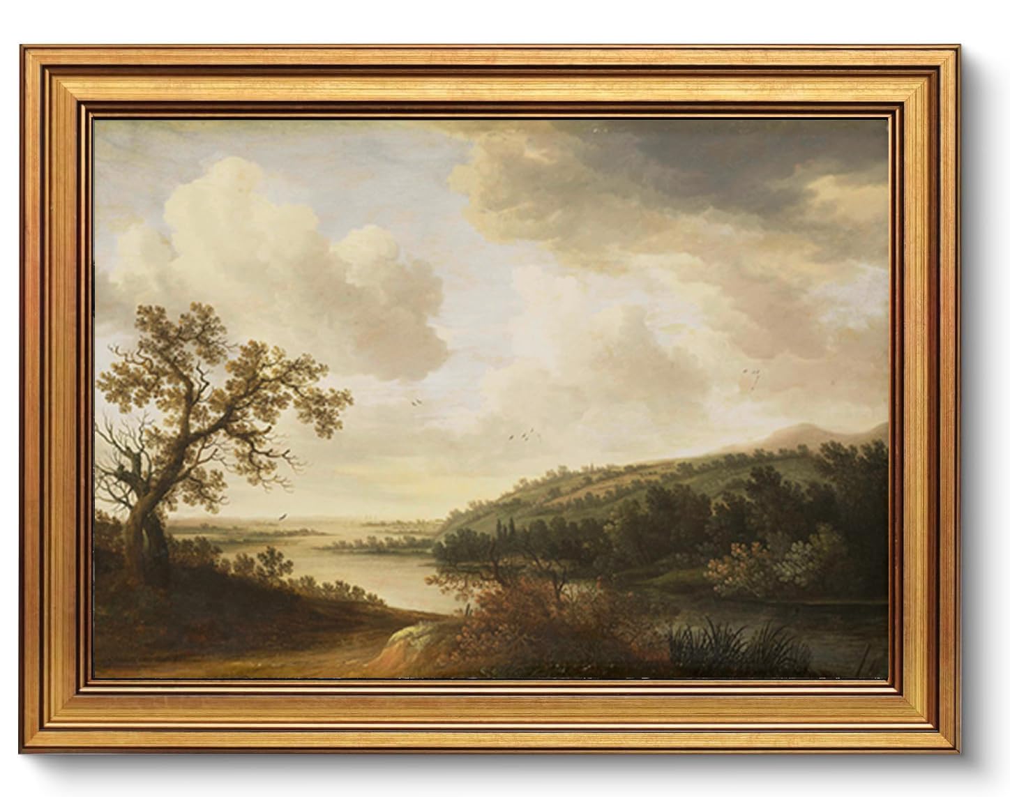 AGOLINE Gold Vintage Framed Wall Art for Living Room(12x16in)-Country River View Landscape Oil Painting Shelf for Farmhouse Decor,Vintage Framed Prints For Kitchen Bedroom Walls