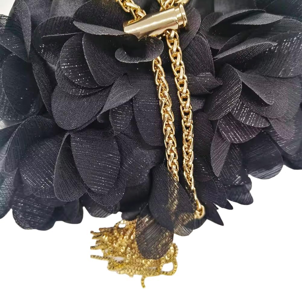 Women's Flower Evening Bag Floral Clutch Purse Elegant Crossbody Bucket Handbags with Chain for Wedding Party Prom