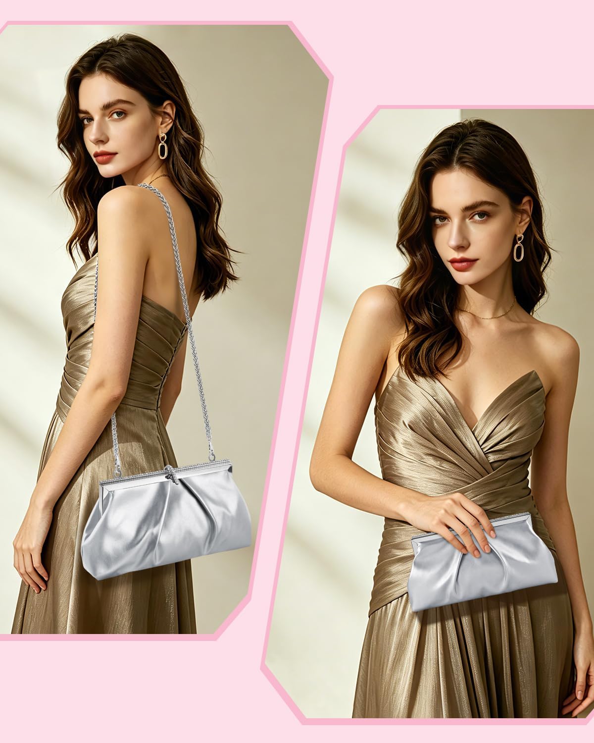 TINDTOP Clutch Purses for Women, PU Leather Formal Evening Bags Shoulder Party Handbags Wedding Cocktail Prom Clutches