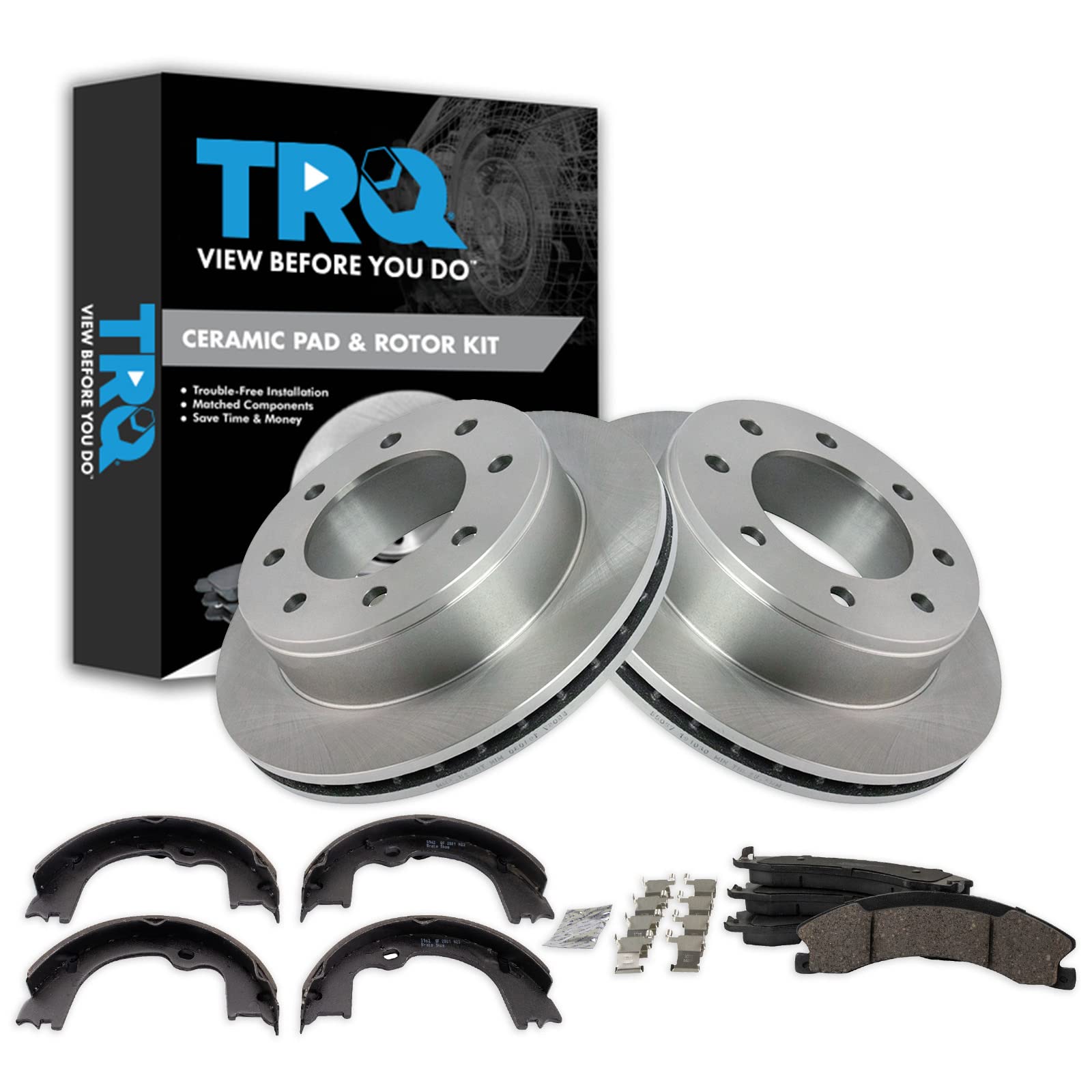 TRQ Rear Brake Pad and Rotor Set Ceramic Parking Shoe Compatible with 2009-2009 GMC Savana 3500