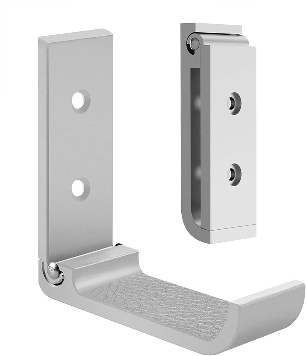 GEEKRIA Soporte de pared plegable para auriculares, colgador de pared para auriculares, gancho de montaje en pared de aluminio, soporta hasta 1 kg con cinta 3M, el soporte viene con almohadilla protectora para la diadema (2 unidades)