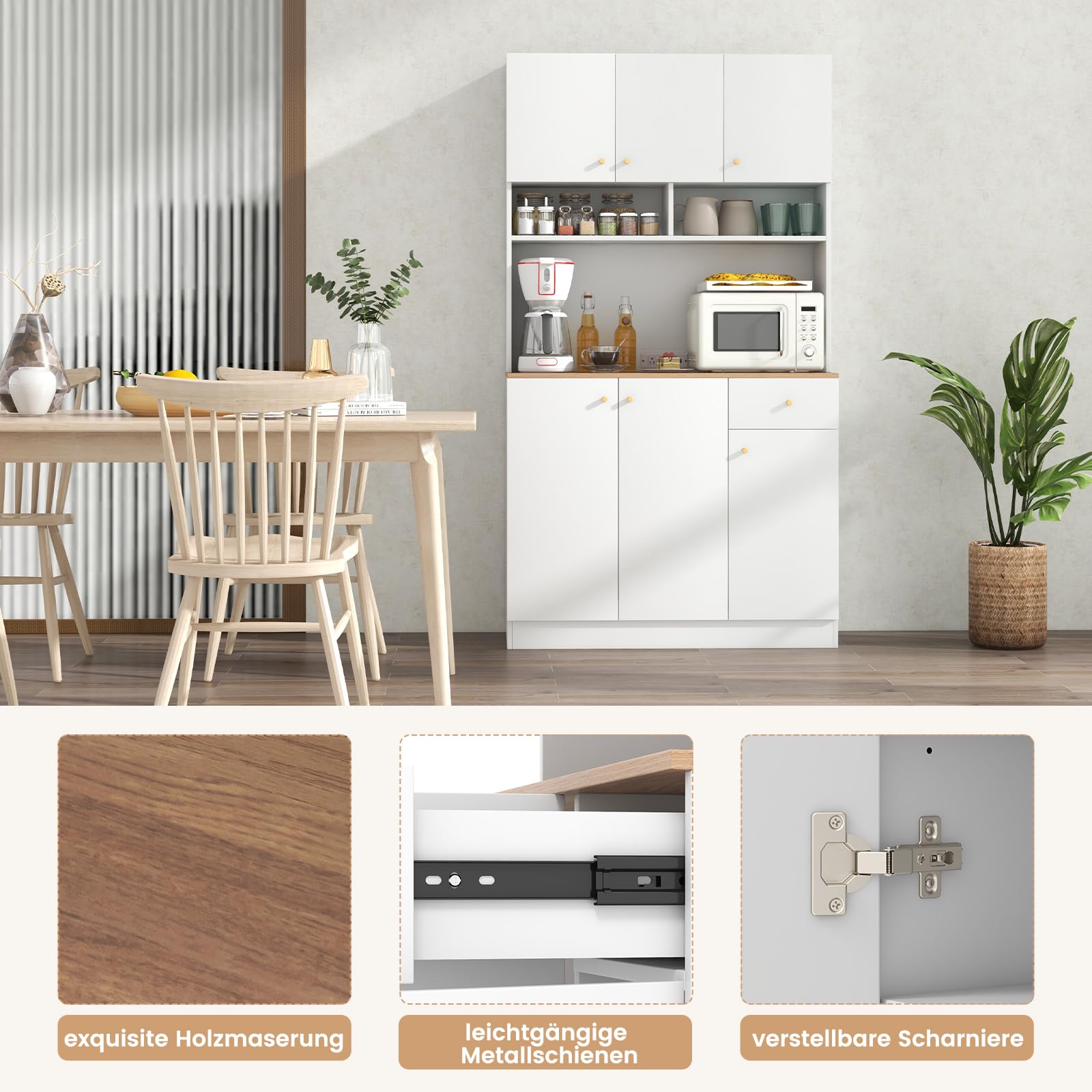GOPLUS Keukenkast Met 5/6 Niveaus - Buffetkast Met Wielen 80x40x178 Cm Zwart - Magnetronkast