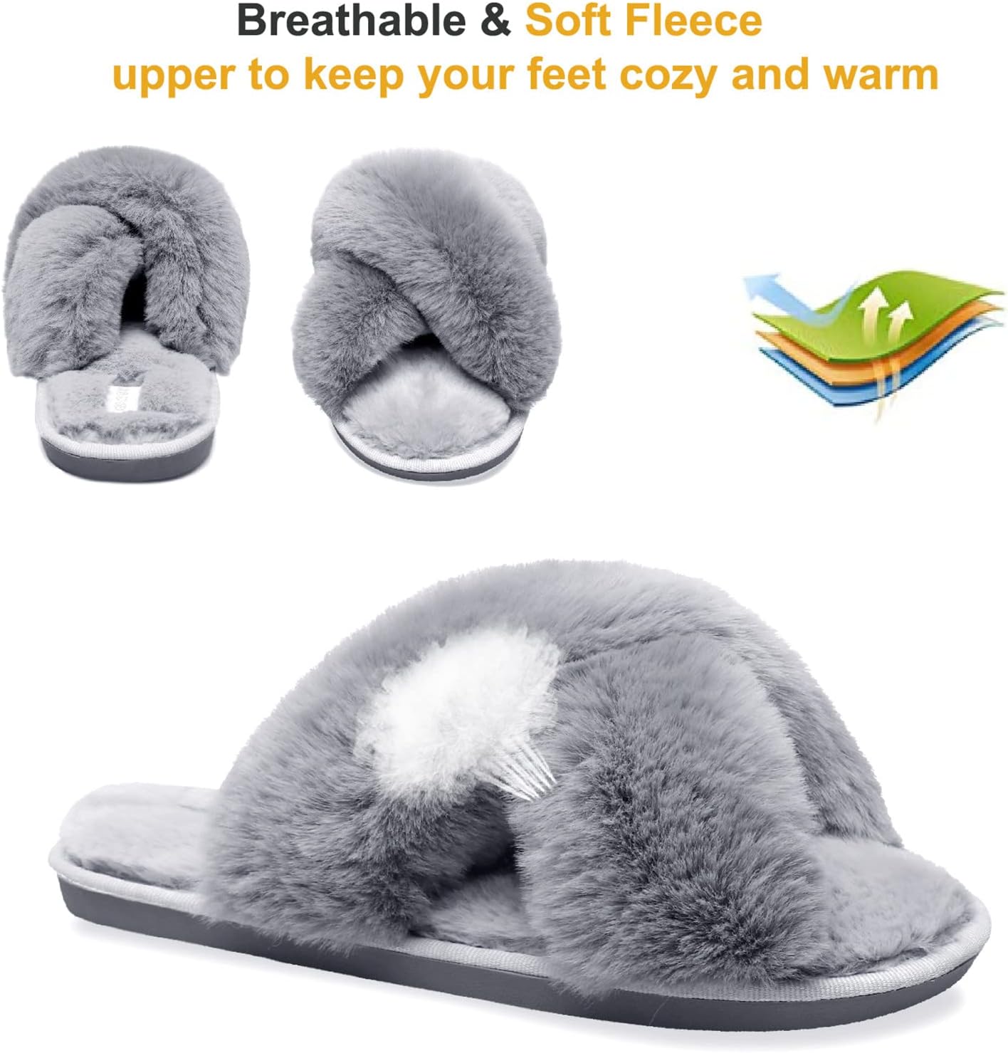 JIASUQI Women's Open Toe Slippers Fuzzy Fluffy House Slippers for Women Cozy Criss Cross Furry Slides Slippers - Image 4