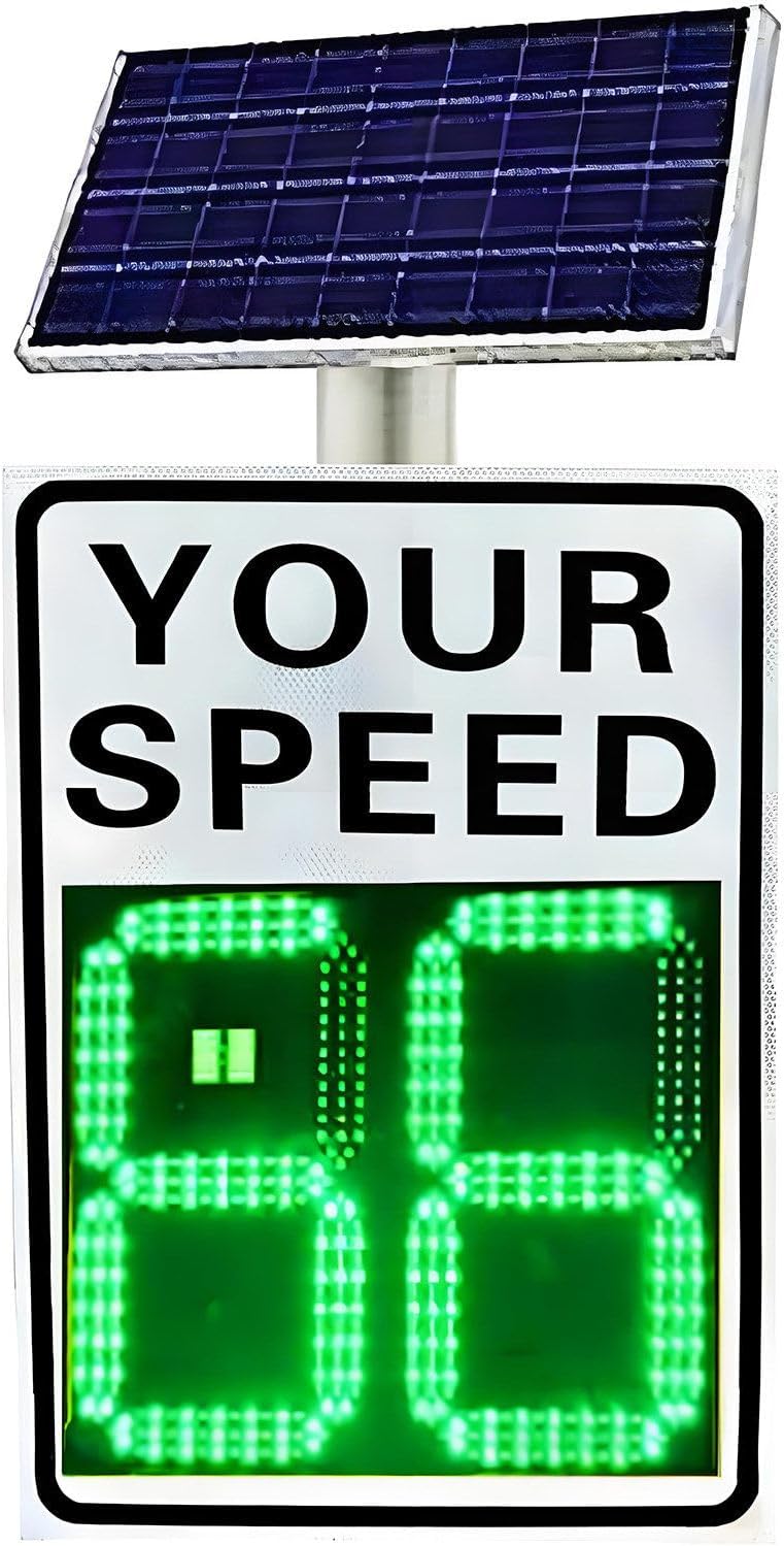 Speed Display Radar Traffic Sign with Remote Control, Solar Powered Radar Feedback Speed Display Sign, Your Speed Limit Sign for Road/Street Traffic Safety Signage, 24"x35" White