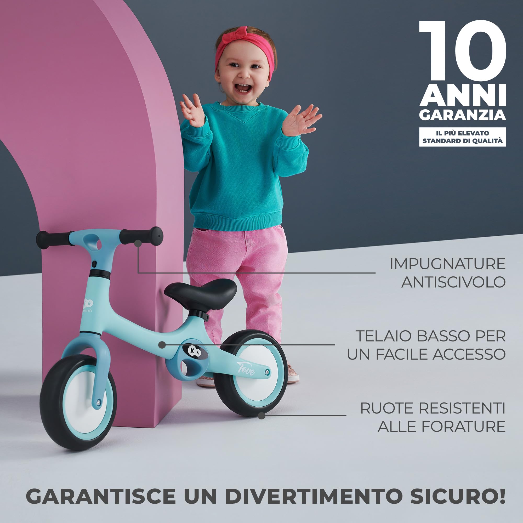 kk Kinderkraft TOVE Bicicletta bambini da 1,5 anni, Bici senza pedali, Design sportivo, Regolazione della sella, Bloccasterzo, Montaggio facile, Struttura leggera - 2 kg, Verde