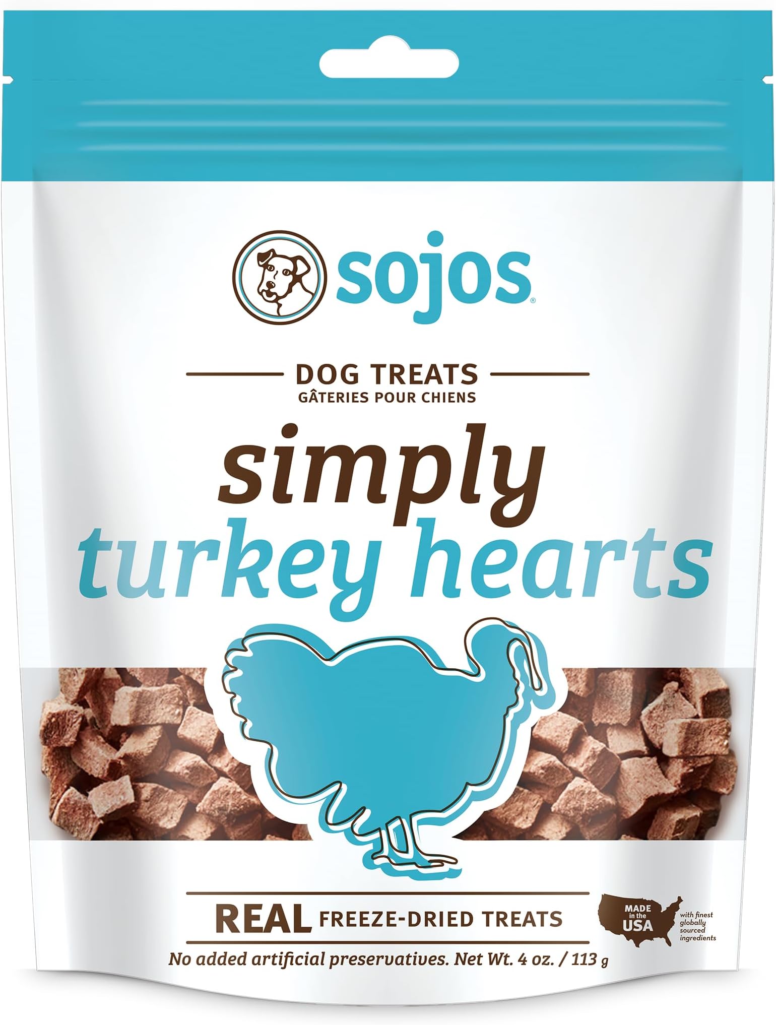 Sojos Simply Freeze Dried Dog Treats, Grain Free, Natural, Turkey Recipe, 4 oz Bag