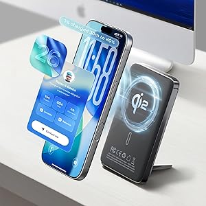 LISEN Qi2 Fast Charging Portable MagSafe Power Bank for iPhone 17 Pro Max Air 16 15 14 13 12 Series, 10,000mAh with 15W Wireless Power Bank 30W USB-CSoft Touch Silicone with Metal Foldable Stand