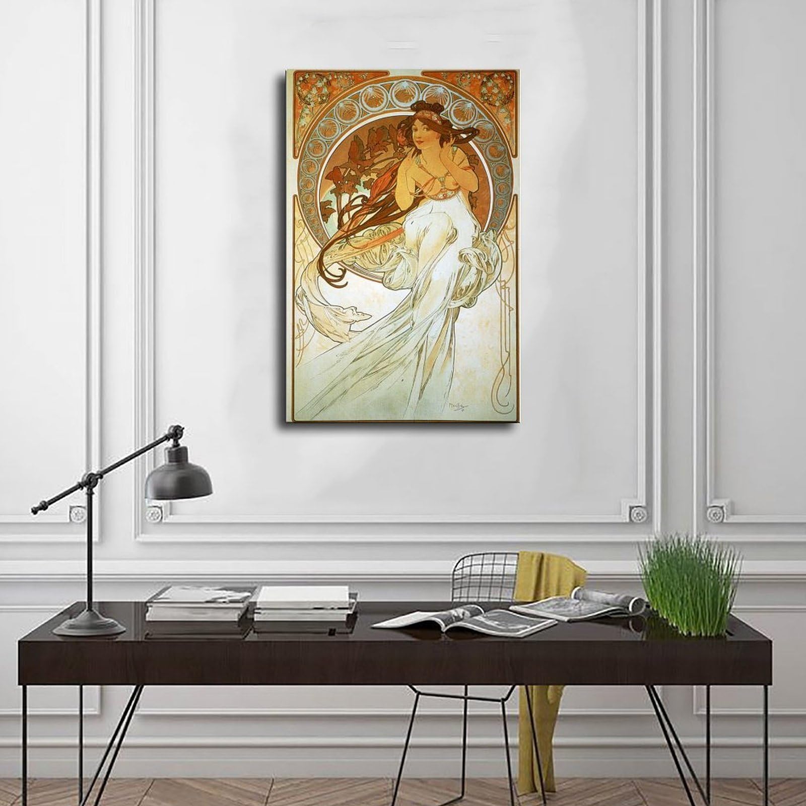 Poster musicale con illustrazioni famose di Alphonse Mucha per l'estetica della stanza, poster artistico da parete su tela e cornice da 61 x 91,4 cm
