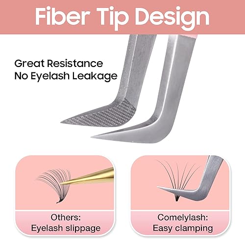 Miniatura 2 de Pinzas de pestañas de punta de fibra para extensiones de pestañas, pinzas profesionales de acero inoxidable para ventilador de volumen, suministros