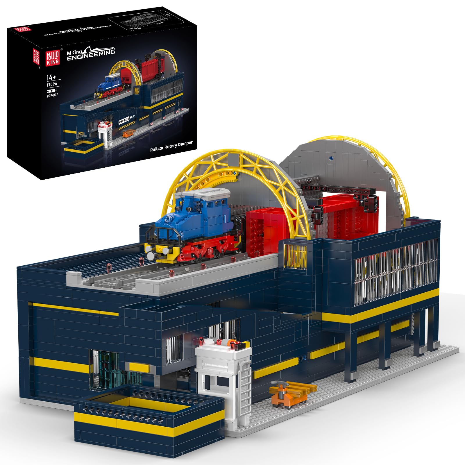 Mould King 17094 Motorised Rotary Railcar Container Dumper Port Model with Remote Control & Power Functions, 2830 Pieces Large Engineering Building Set, 14+