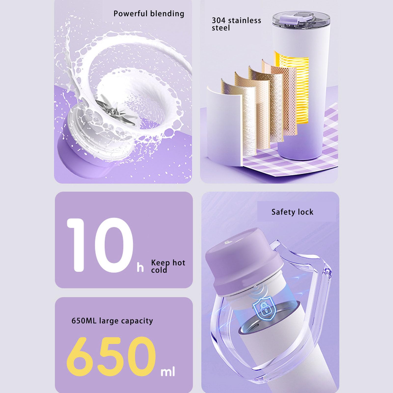 Licuadora Portátil, Licuadora Personal para Batidos y Purés con 20 Cuchillas, Ideal para Viajes, Deportes, Oficina, Camping y Salidas
