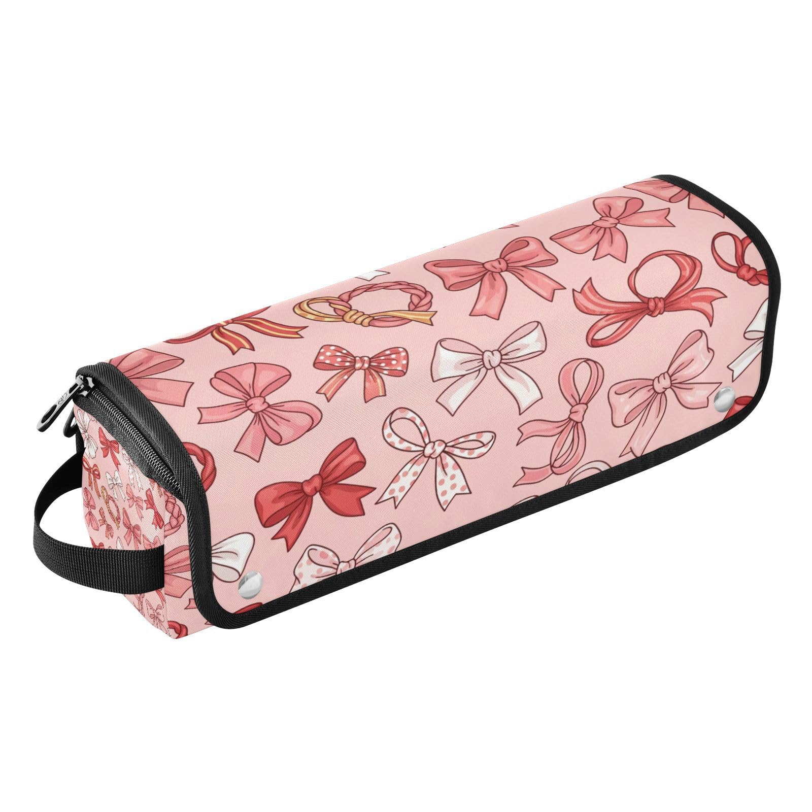 Bow Ribbons Valentines Hair Tools Travel Bag Portable Hair Accessory Organizer with Heat Resistant Mat 2 in 1