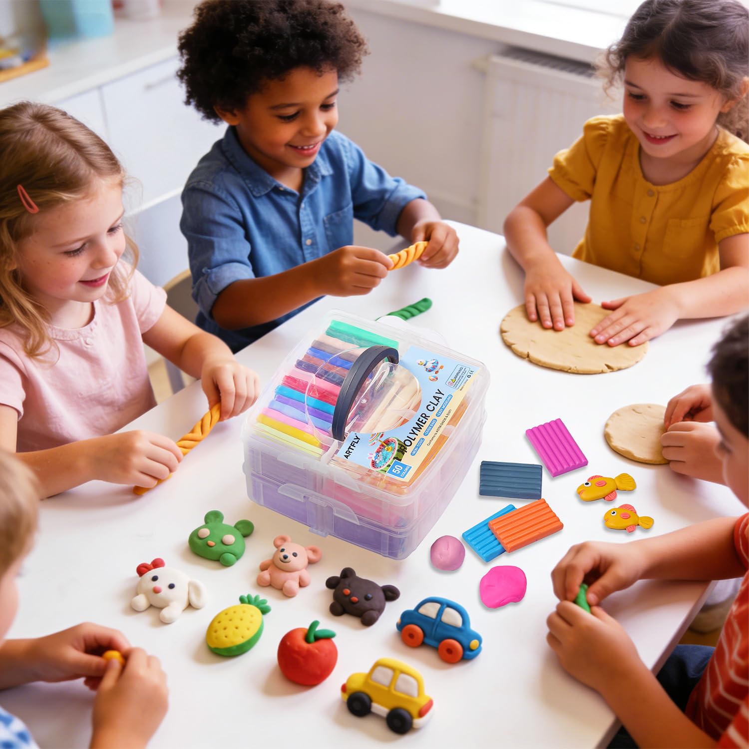 ARTFLY Pâte Polymère, 50 Couleurs Pâte Polymère,Sûr et Non Toxique, Cuisson au four Pate a Modeler DIY Clay Kit avec Outils de Modelage et Accessoires, Cadeau pour Les Enfants