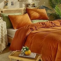 Vista 105 de CLOTHKNOW Juego de edredón de 3 piezas de color marrón caramelo, tamaño individual/individual XL, color terracota suave, color óxido con 2 fundas
