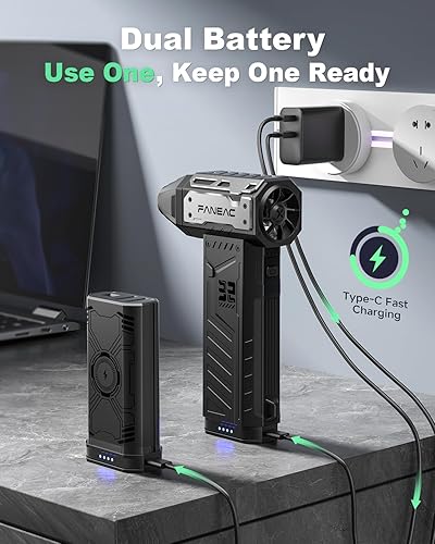 Miniatura 3 de Plumero de aire X305 con batería doble, 150,000 rpm, velocidad ajustable de 3 velocidades, motor sin escobillas ultra potente, plumero de aire