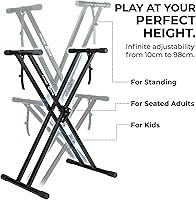 Vista 3 de RockJam Xfinity - Soporte para teclado de piano de alta resistencia, doble X, premontado, infinitamente ajustable con correas de bloqueo