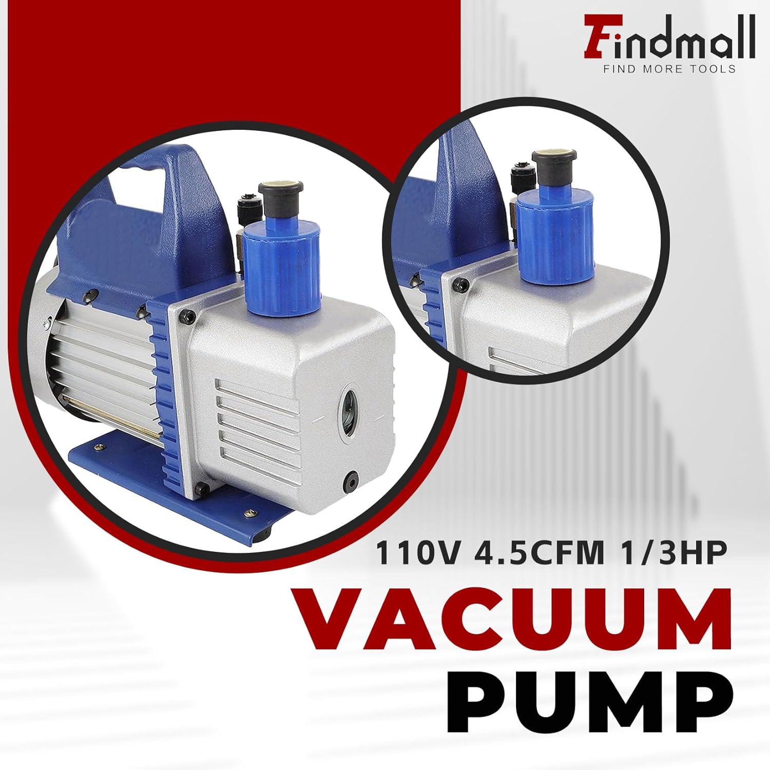 findmall Vacuum Pump 110V 4.5CFM 1/3HP Single Stage Air Vacuum Pump Fit for R134a, R12, R22, and R502 air Conditioning Systems