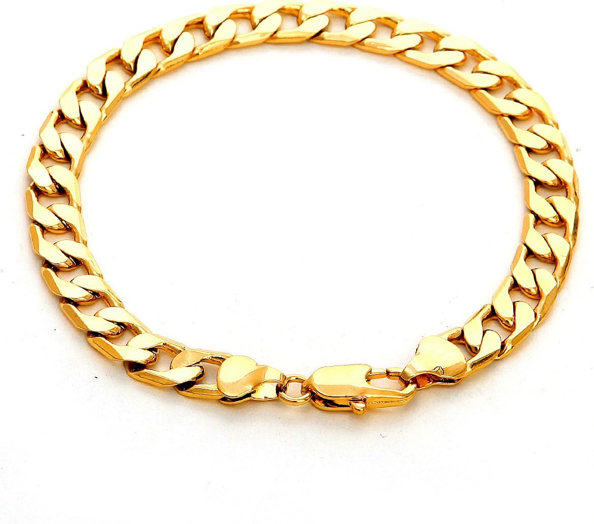 Followmoon 18K Yellow Gold Plated Cuban Figaro Men's Jewelry Bracelet Chain