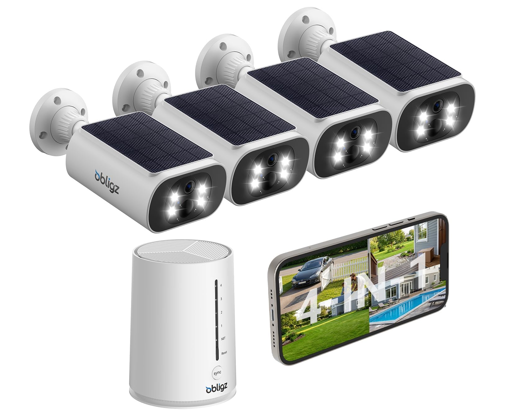No Subscription, Offline Storage, No wiring, Easy Install, Color Night Vision, IP66 Weatherproof, 2.4 & 5G WiFi,4-Cam Kit 4MP Solar Security Cameras Wireless Outdoor, 64GB Local Storage