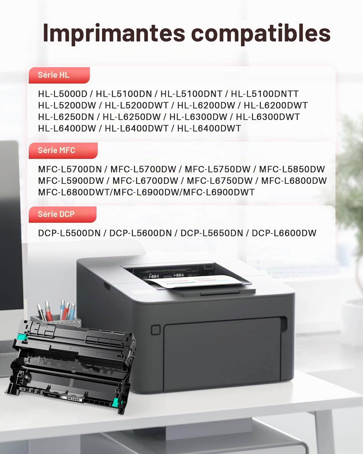 DR3400 DR-3400 Unité Tambour pour Brother DCP-L5500DN L6600DW HL-L5000D L5100DN L5100DNT L5200DW L6250DN L6300DW L6300DWT L6400DW L6400DWT MFC-L5700DN L5750DW 6800 DW. L6800DWT L6900DW