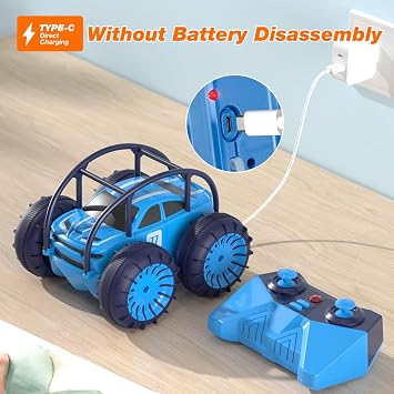 MaxTronic Fast Direct Charging Remote Control Cars, 360° Flip Waterproof Stunt Car with ON/OFF Cool LED, 2.4GHz 4WD Indoor Outdoor Kids RC Toy Gift ideas for Kids Boys Girls