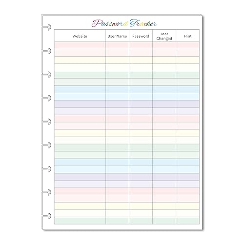 Color Password Tracker for 9-Disc Classic Happy Planner, Classic Happy Planner Password Log, Pre-punched Happy Planner Inserts, Password List