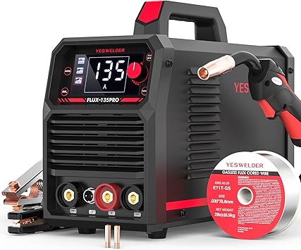 YESWELDER 135A MIG Welder, 110V Flux Core MIG/Lift TIG/Stick 3-in-1 Large LED Digital Display Welding Machine IGBT Inverter Welder