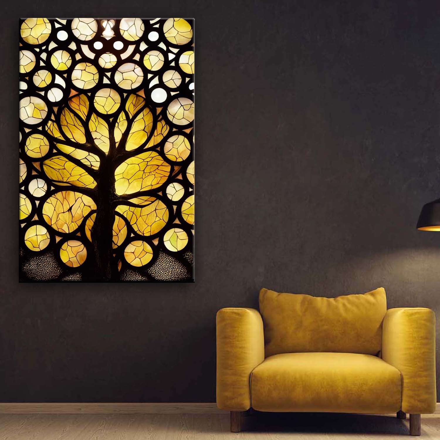 Startonight Canvas muurkunst - geel licht boom des levens - kunstwerk