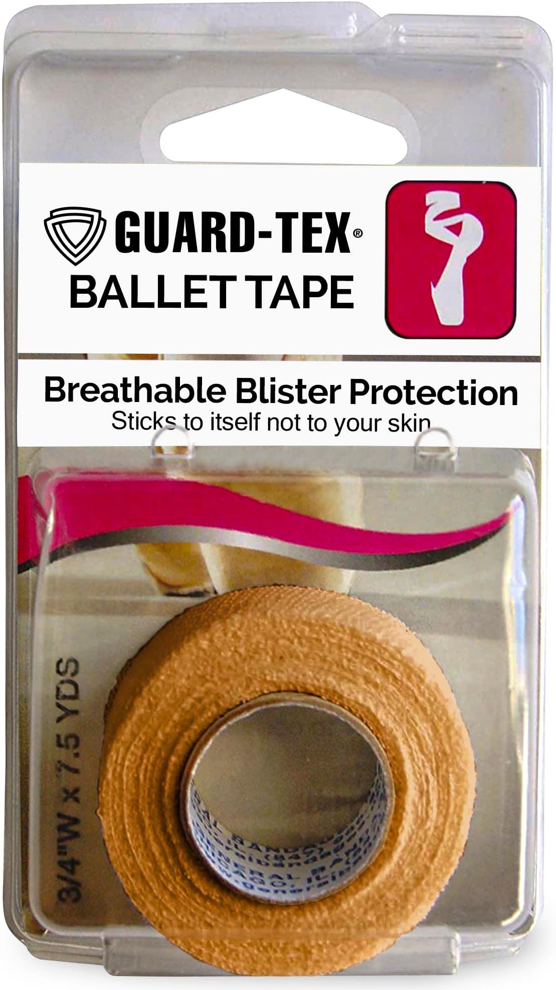 Guard-Tex Beige ¾ Ballet Tape - Self Adhering Toe Wrap for Sweatproof Blister Protection - Self Adhesive Bandage Wrap for Dance, Sports, & More, Bandage - 1 Roll x 7 ½ yds