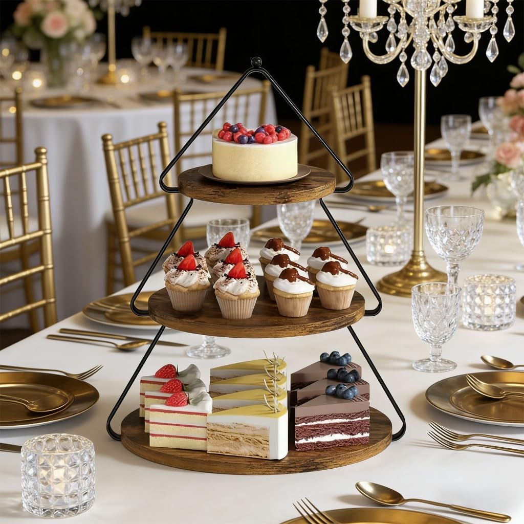 Plateforme de fête portable en bois 3 niveaux pour présenter des mini gâteaux bonbons et des heures d'œuvre