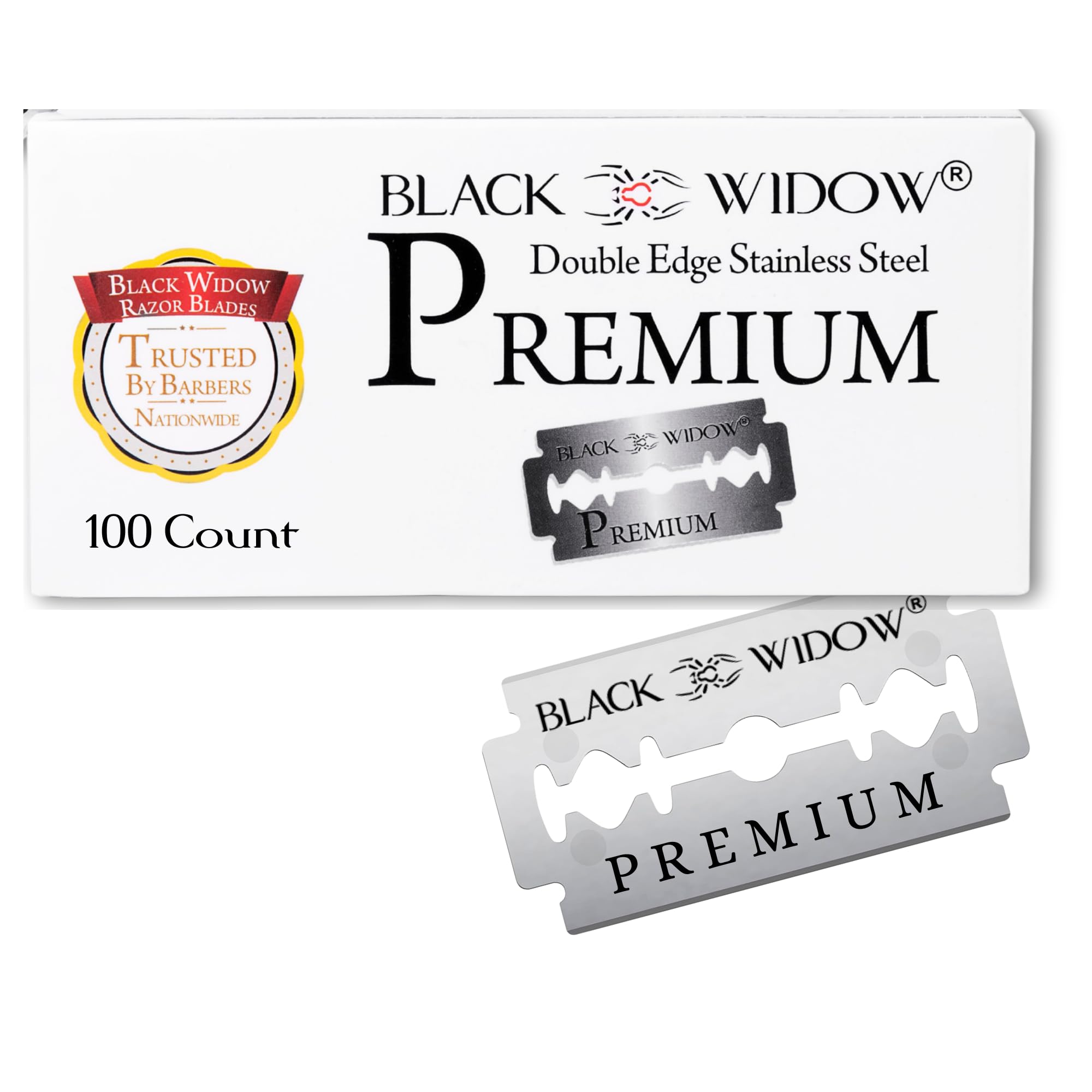Black Widow Premium Double Edge Razor Blades - Swedish Steel Premium for Safety Razors and Straight Edge Razors - (100 Count)