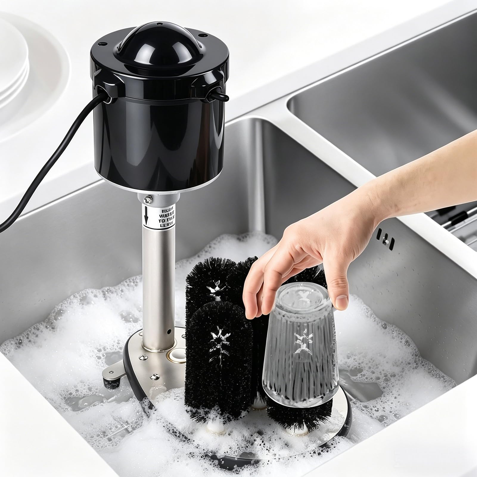 Lave-Verres Électrique, Machine Professionnelle de Nettoyage des Verres à Vin avec 5 Brosses et Nettoyage à 360°, Polisseuse Automatique Verticale en Acier Inoxydable pour 600 Verres/Heure pour Bar