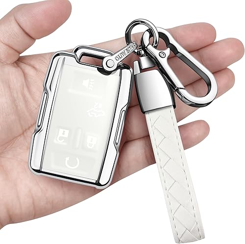 Vista 9 de Sindeda funda para llavero de Chevy con llavero, protección completa, carcasa de llave suave, Blanco, 4 botones