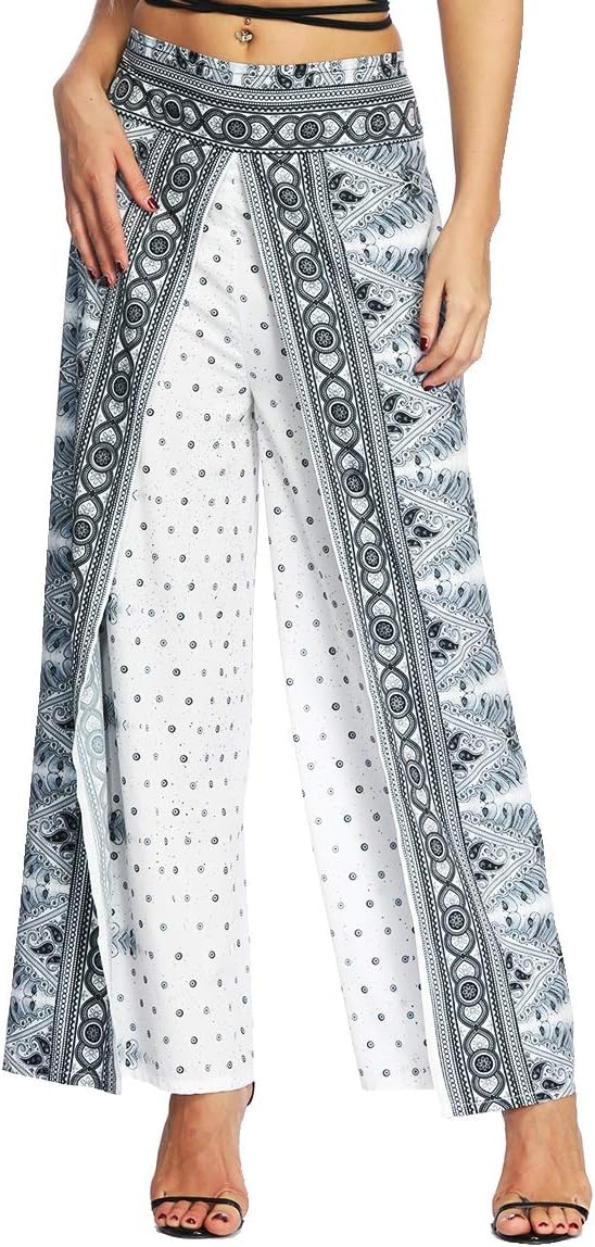 BROVAVE Women&amp;#39;s Palazzo Pants Slit Wide Leg Bohemian Vintage Casual Yoga Pants