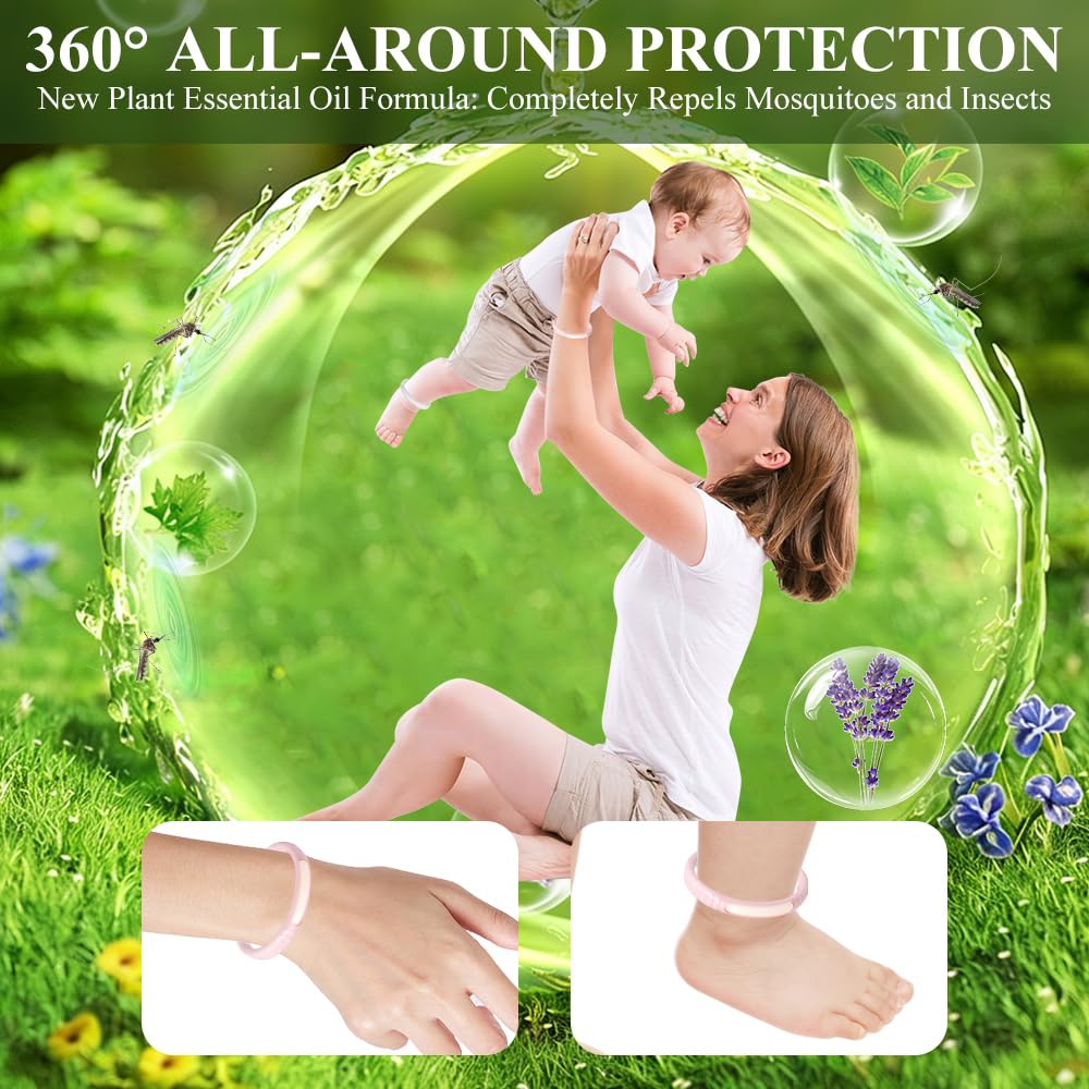 Bracciale repellente per zanzare, Braccialetto Zanzare con olio essenziale, Morbido e regolabile, adatto a tutta la famiglia per essere indossato sia all'interno che all'esterno, 2 Pezzi