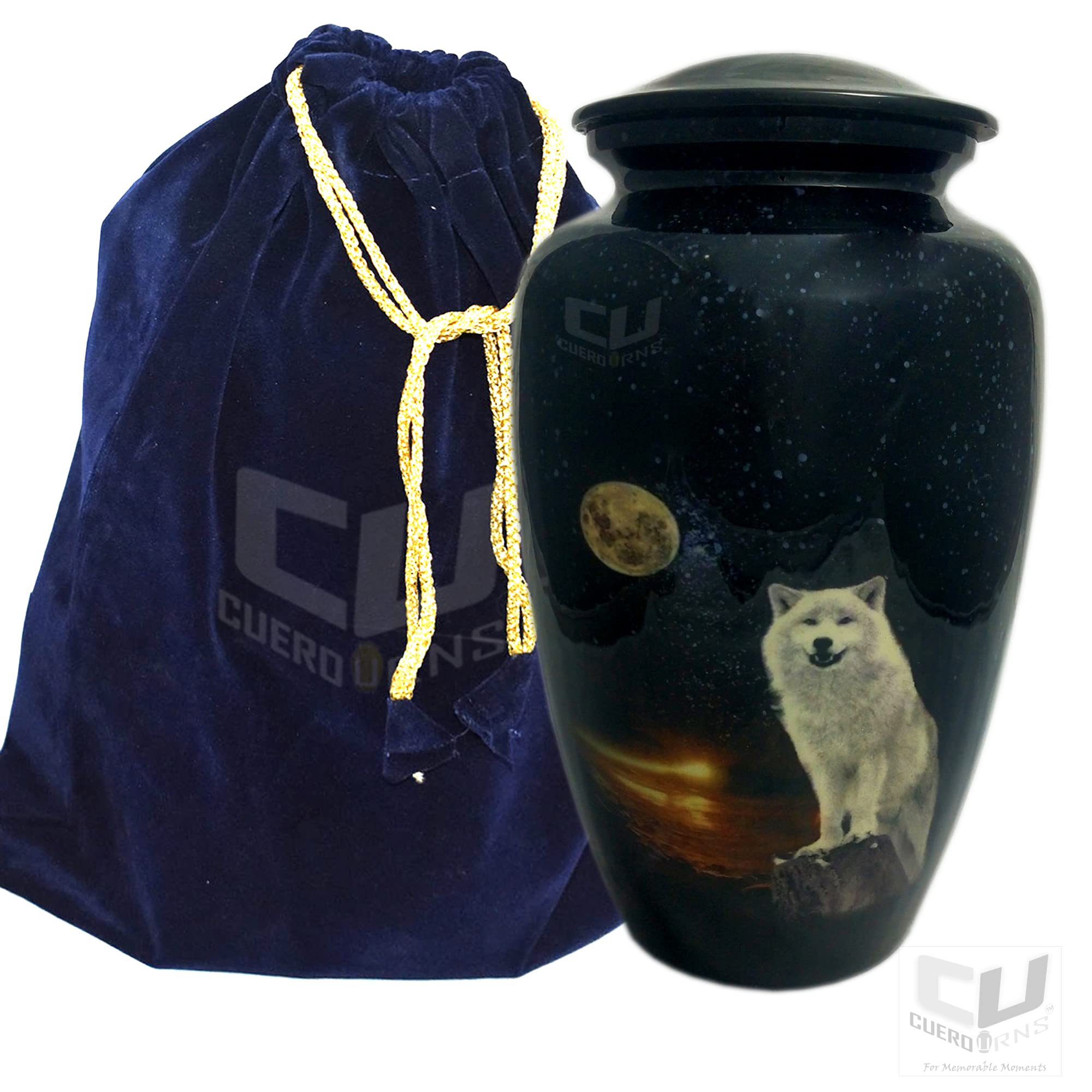 hlc URNS Witte Wolf Night Full Moon Crematie Urn voor Menselijke As