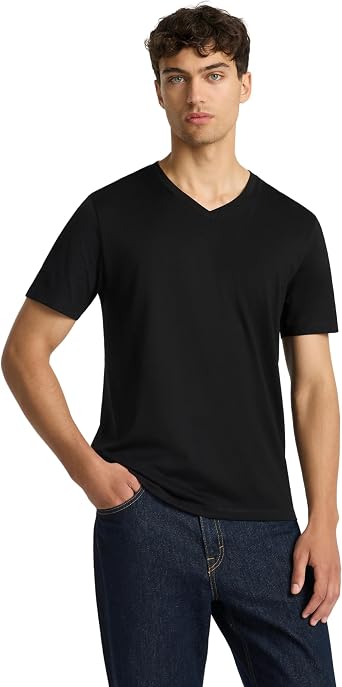 Mens Supima Mercerised Cotton V-Neck T-Shirt USA-Grown Cotton, Luxury Finish, Short Sleeve, Structured Fit