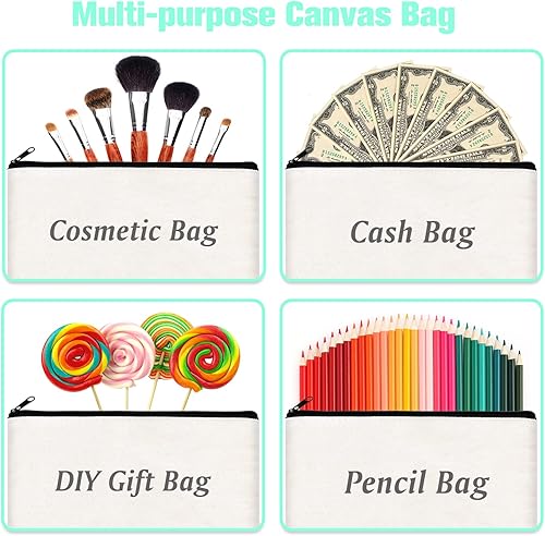 Miniatura 4 de ZeeDix Bolsa de lona, bolsa de cosméticos multiusos con cremallera, bolsa de lona con cremallera para manualidades, bolsas de maquillaje en blanco,