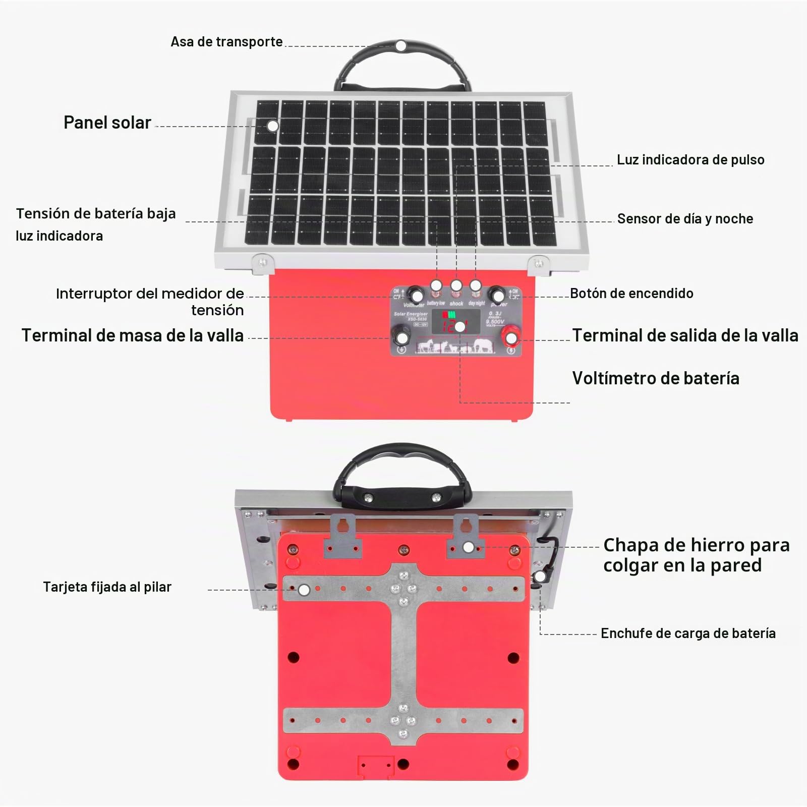 32KM - Cerca eléctrica solar de 9,5 kV pastor eléctrico controlador para caballos, valla eléctrica 0,5 J para cría de animales de pastor, para granja, pasto, jardín (Red)