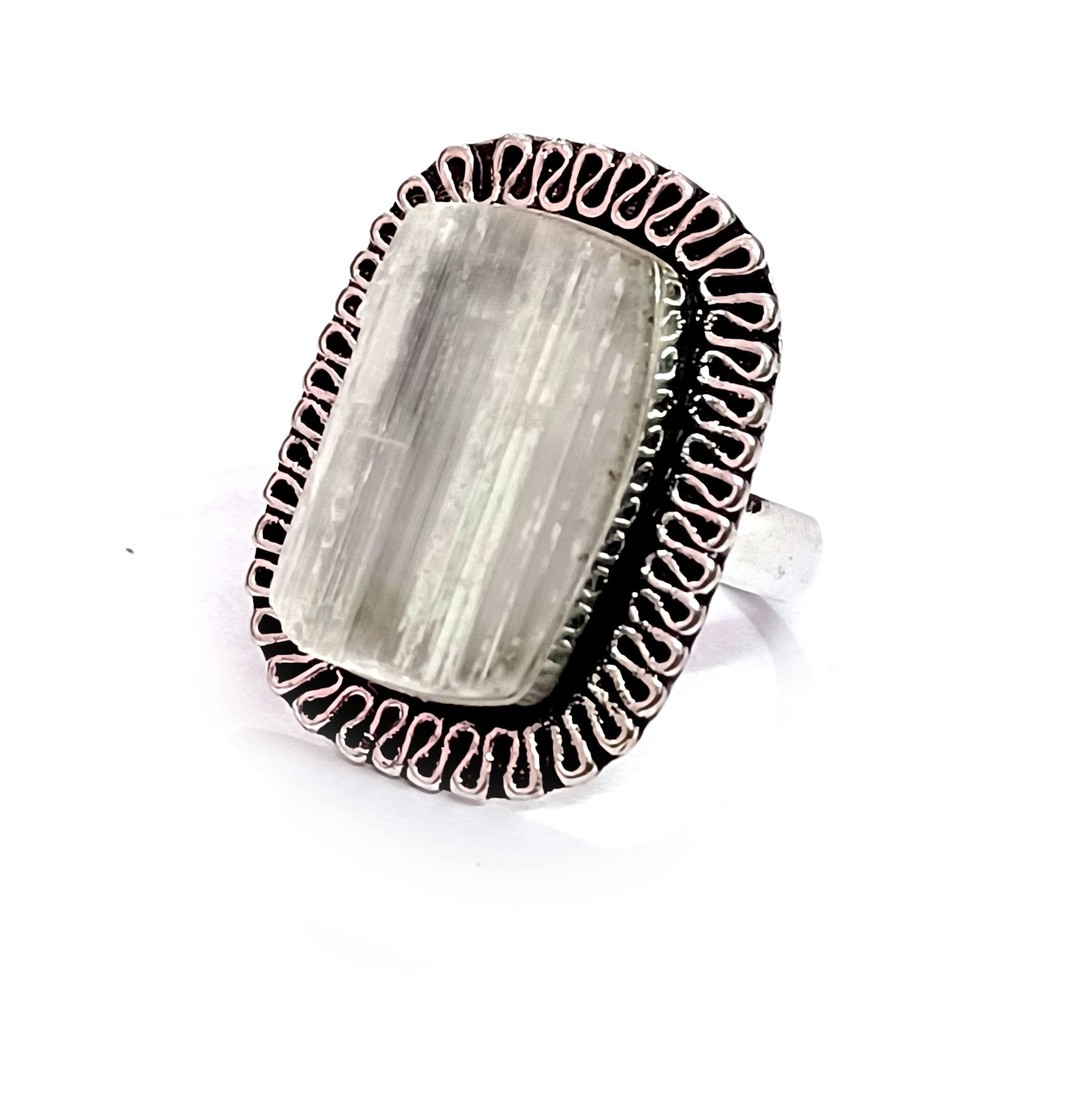 Natural Selenite Raw Rough Uneven Cut Shaped Crystal Free Size Ring For Men And Women-image-13