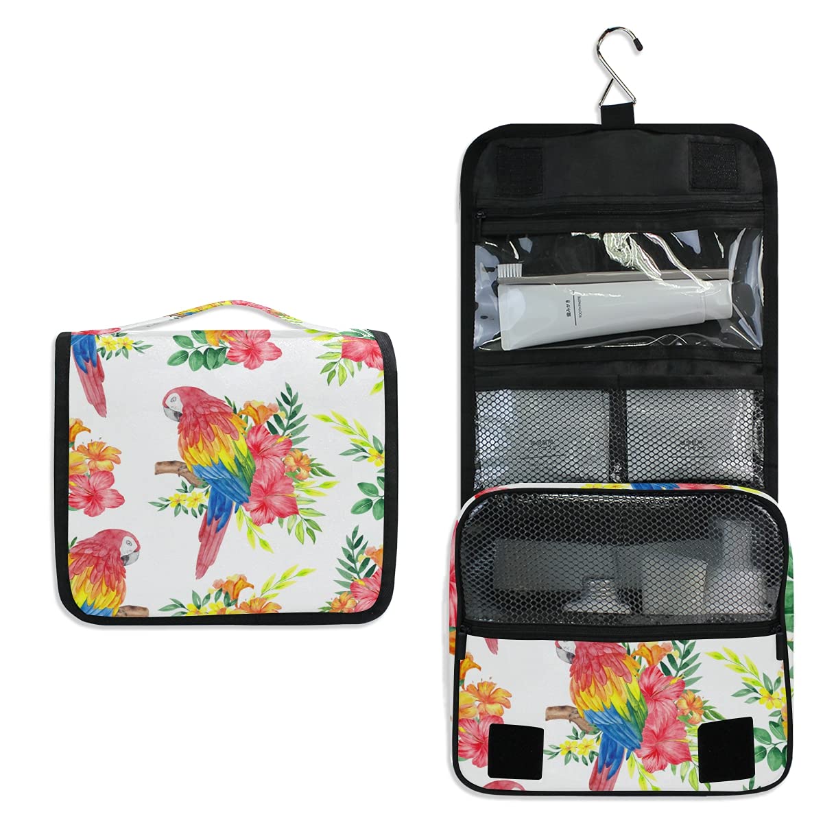 HUSSRITY Toiletry Bag Parrot Birds Floral Hanging Travel Toiletry Bag Dopp Kit Shaving Bag Toiletry Organizer Makeup Cosmetic Bag For Women Men