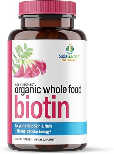 Suplemento de biotina integral – Contiene biotina orgánica certificada a base de plantas de Sesbania Agati Trees – por SolaGarden Naturals. Puede