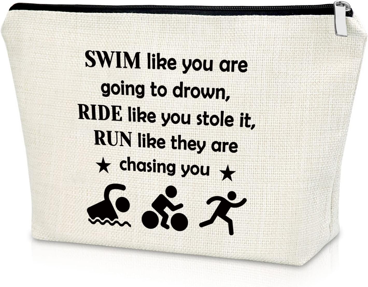 Sazuwu Triathlon Makeup Bag Inspirational Gift for Triathlete Sport Lover Swim Ride Run Cosmetic Bag