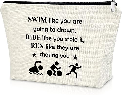 Regalos de triatlón para mujeres, bolsa de maquillaje de regalo para amantes del triatlón, Nadar como si te vas a ahogar,MONTA como lo robaste,