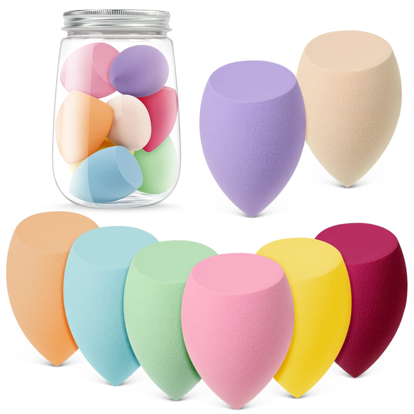 AUAUY Esponja Maquillaje, 8 Piezas Esponjas De Maquillaje Sin Látex, Set de Esponja de Maquillaje Uso Húmedo y Seco, Para Base Líquida, Protector Solar y Crema(Corte de Inglete)