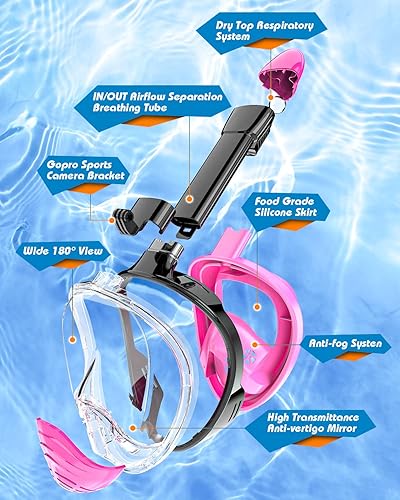 Miniatura 6 de QingSong Máscara de esnórquel de cara completa para adultos, equipo de esnórquel con soporte para cámara, juego de esnórquel con vista panorámica de