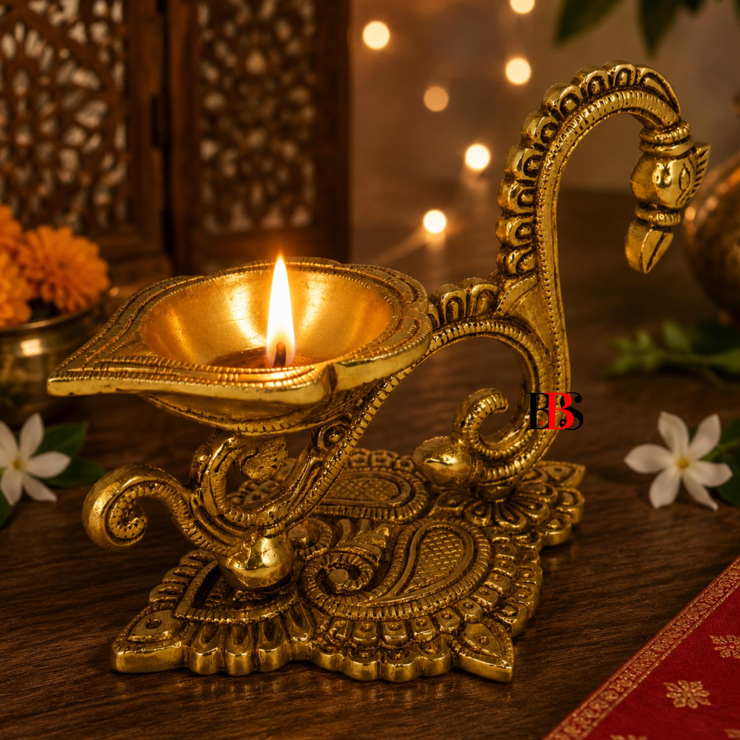 Diya Brass Peacock Handle Design, Deepak Pooja Aarti with Handal, Brass Diya Peacock Oil Lamp, Home Living Decoration-image-14