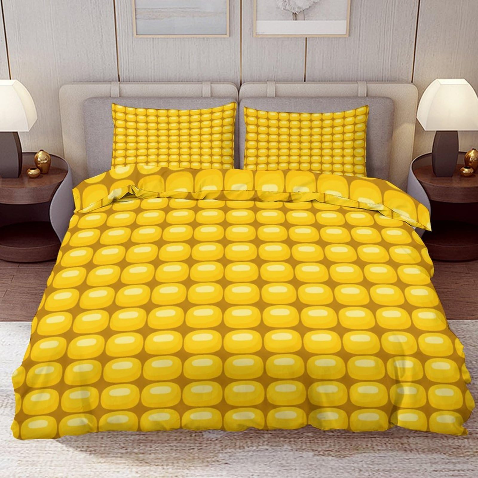 Delerain Comforter Cover Set King Size, Yellow Corn 3-Piece Bedding Set for Women Men Modern Soft Microfiber Bedroom Set Room Decor, 1 Duvet Cover + 2 Pillowcases